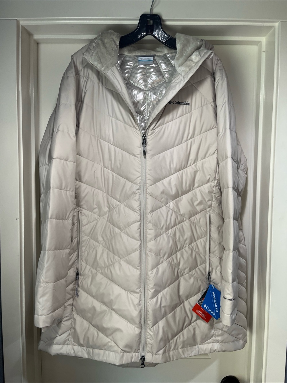 Womens 2X Columbia Heavenly Long Hooded Jacket Stone Puffer Omni-Heat Plus Size